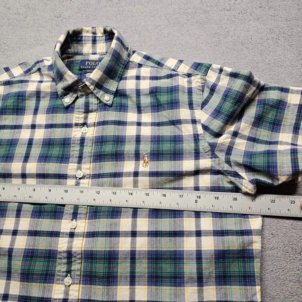 Polo Ralph Lauren Plaid Shirt Mens M Blue Green Yellow Short Sleeve Classic Fit